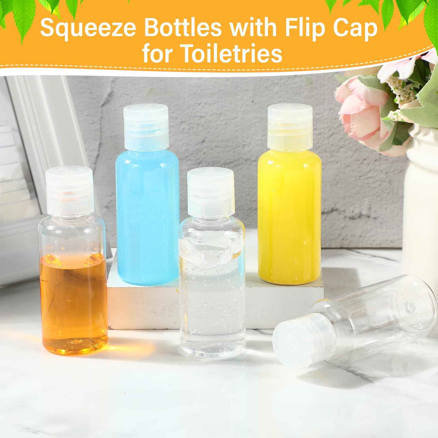 Mimorou 150 Pcs 1oz Travel Bottles Bulk for Toiletries Clear Small Travel Size Bottles Bulk Refillable Empty Containers for Shampoo Lotion Liquid Body Soap Cream Toiletries