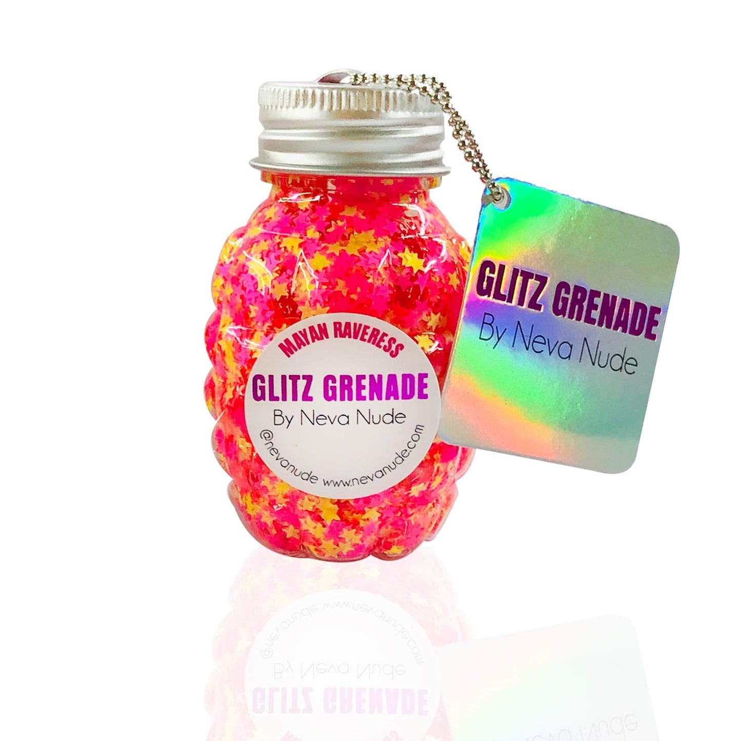 Neva Nude Face and Body Glitter Keychain - Chunky Loose Glitter for Festivals, Raves, and More | Cosmetic Grade | Super Sparkly (Mayan Raveress NEON Blacklight Yellow Pink Orange Glitz Grenade)