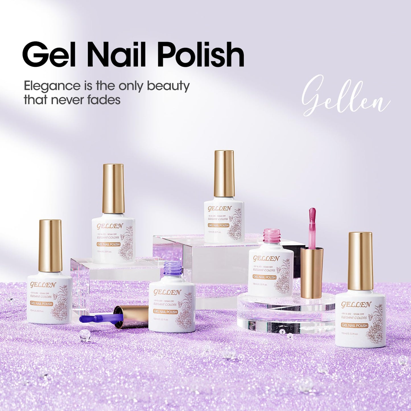 Gellen Gel Nail Polish Set 6 Colors Light/Dark Royal Purple Pink Gel Polish Serene Lavender Soak off Nail Lamp Gel Polish Spring Violet Orchid Gel Polish Kit DIY Manicure Set for Girl Popular Gift