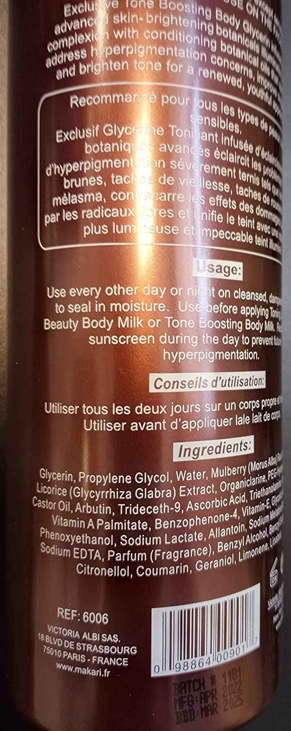 Makari Exclusive Active Intense Tone Boosting Body Glycerin (16.8 oz) | Skin-Brightening Body Glycerin | Moisturizes and Softens | Promotes Even Skin Tone | for All Skin Types Except Sensitive