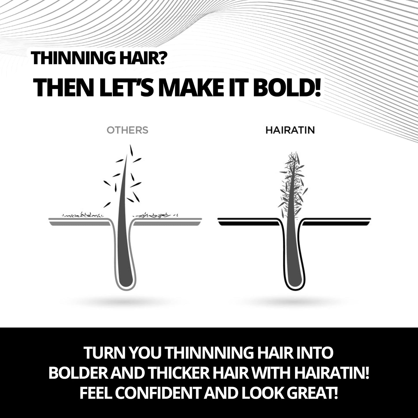 HAIRATIN Building Fibers for Thinning Hair, Black, 28G - Achieve Fuller, Natural Looking Results, Instantly Conceals Hair Loss in 10 Seconds, Thickener & Bald Spot Cover Up for Men & Women