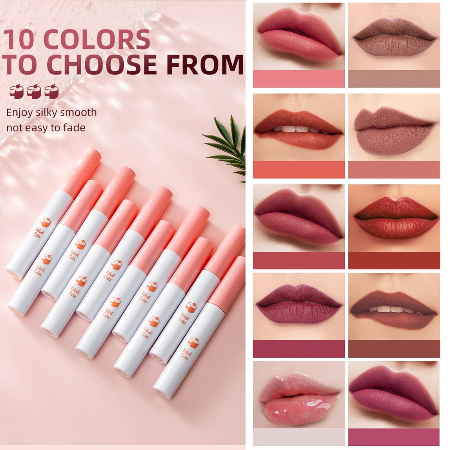 Charm Kiss 10 Colors Lip Tint Stain Set,Lana Del Rey Matte Lipstick,Tube Lipstick Lip Stain Long Lasting 24 hours Waterproof labiales Mate, Matte Velvet Lipstick