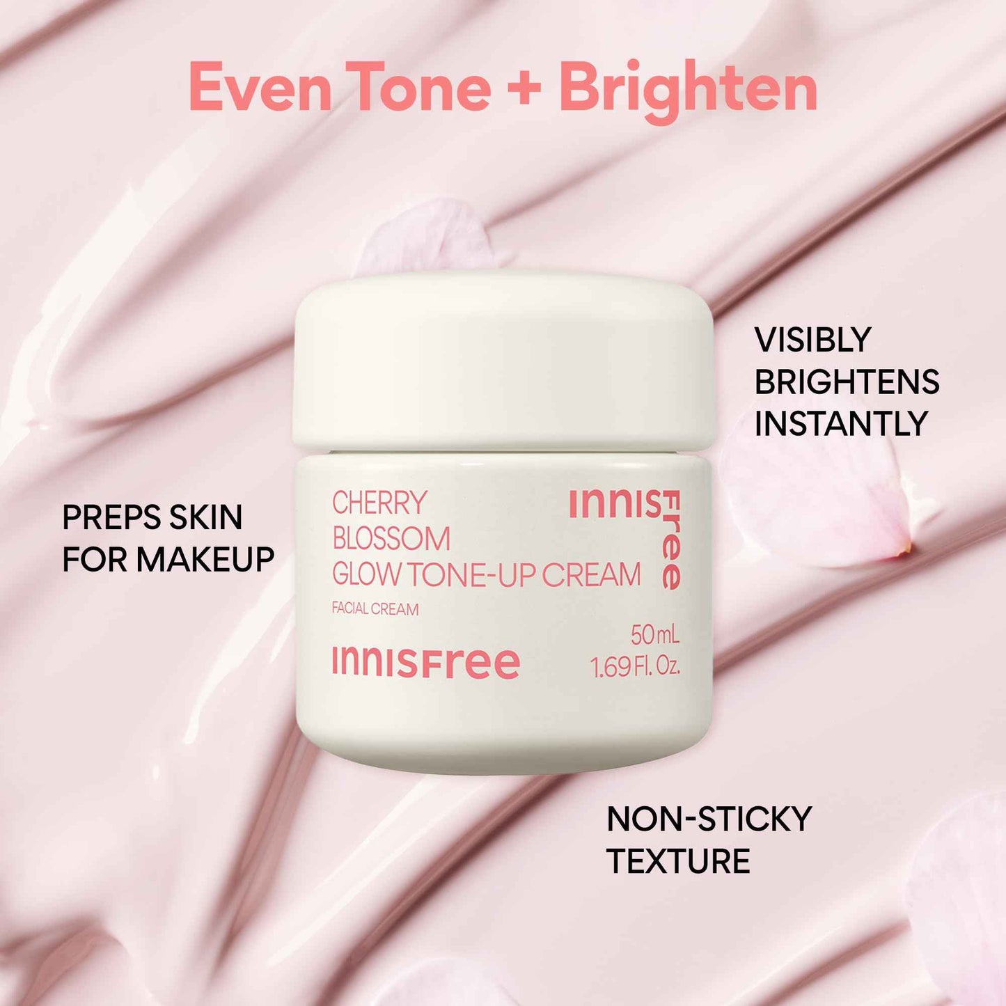 innisfree Cherry Blossom Glow Tone-Up Cream with Niacinamide for Bright, Even Skin Tone, Korean Skincare Gel Moisturizer for Face (Packaging May Vary)
