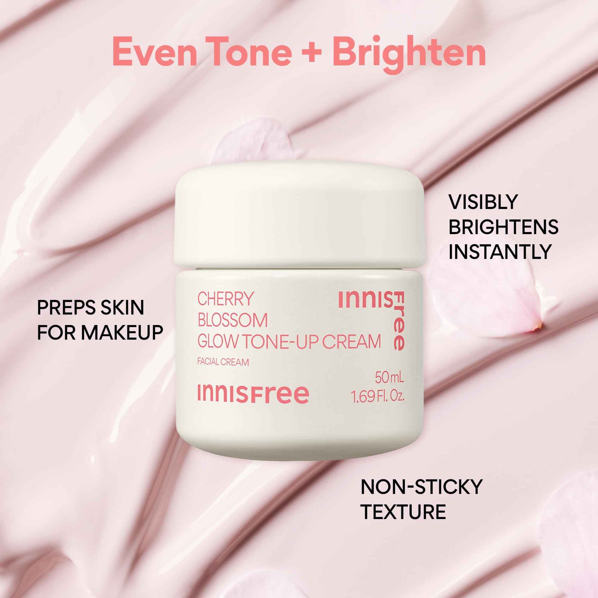 innisfree Cherry Blossom Glow Tone-Up Cream with Niacinamide for Bright, Even Skin Tone, Korean Skincare Gel Moisturizer for Face (Packaging May Vary)