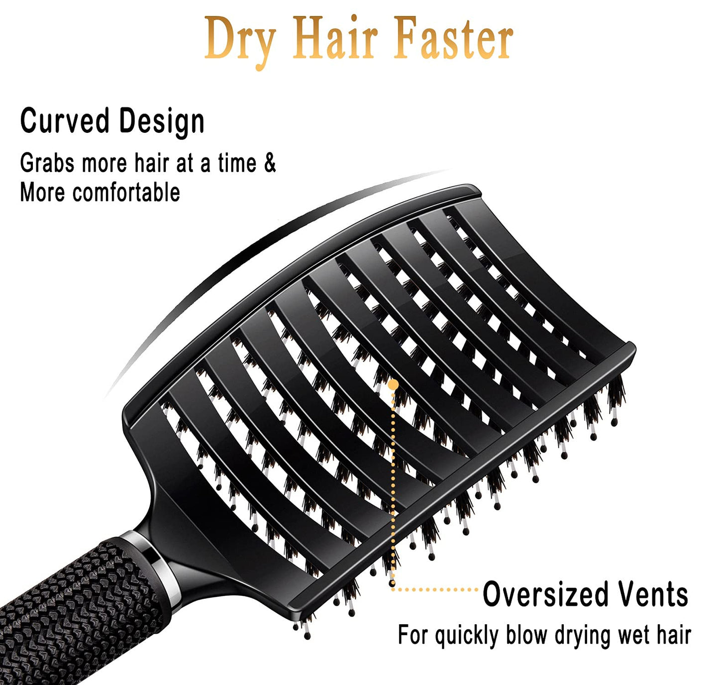 KTKUDY Detangling Hair Brush - Boar Bristle & Tangle-Free Design for Kids, Women, and Men - Perfect for Wet and Dry Hair - Smooth, Magical Pain-Free Styling (Black)