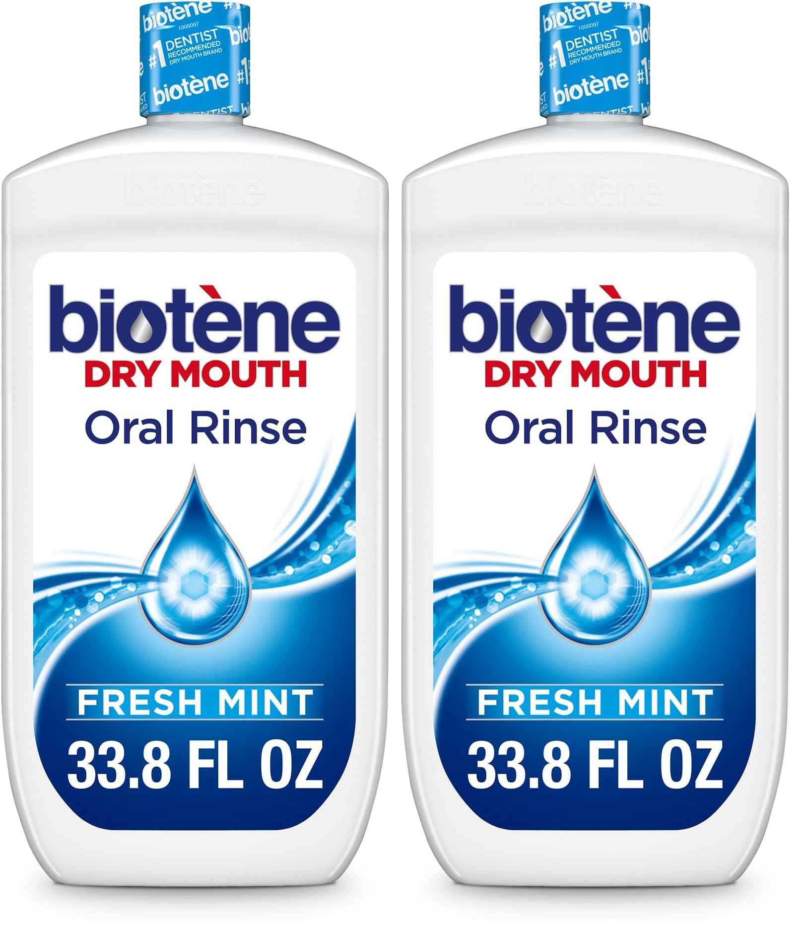 biotène Oral Rinse Mouthwash for Dry Mouth, Breath Freshener and Dry Mouth Treatment, Fresh Mint - 33.8 fl oz (Pack of 2)