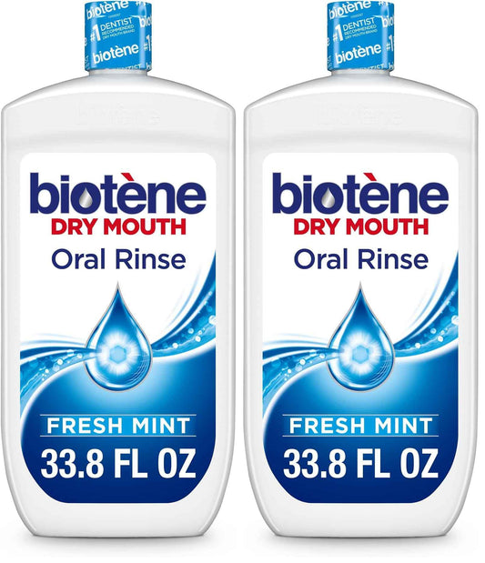 biotène Oral Rinse Mouthwash for Dry Mouth, Breath Freshener and Dry Mouth Treatment, Fresh Mint - 33.8 fl oz (Pack of 2)