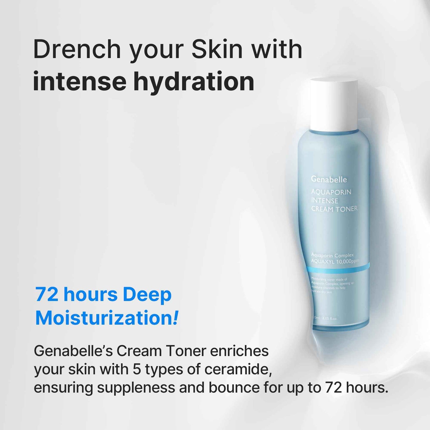 Genabelle Aquaporin Intense Cream Toner | Milky Glow Essence with Ceramide, Panthenol, AQUAXYL for Soothing Moisture, Non-Sticky Formula - Dermatologist Tested - 4.05 fl.oz