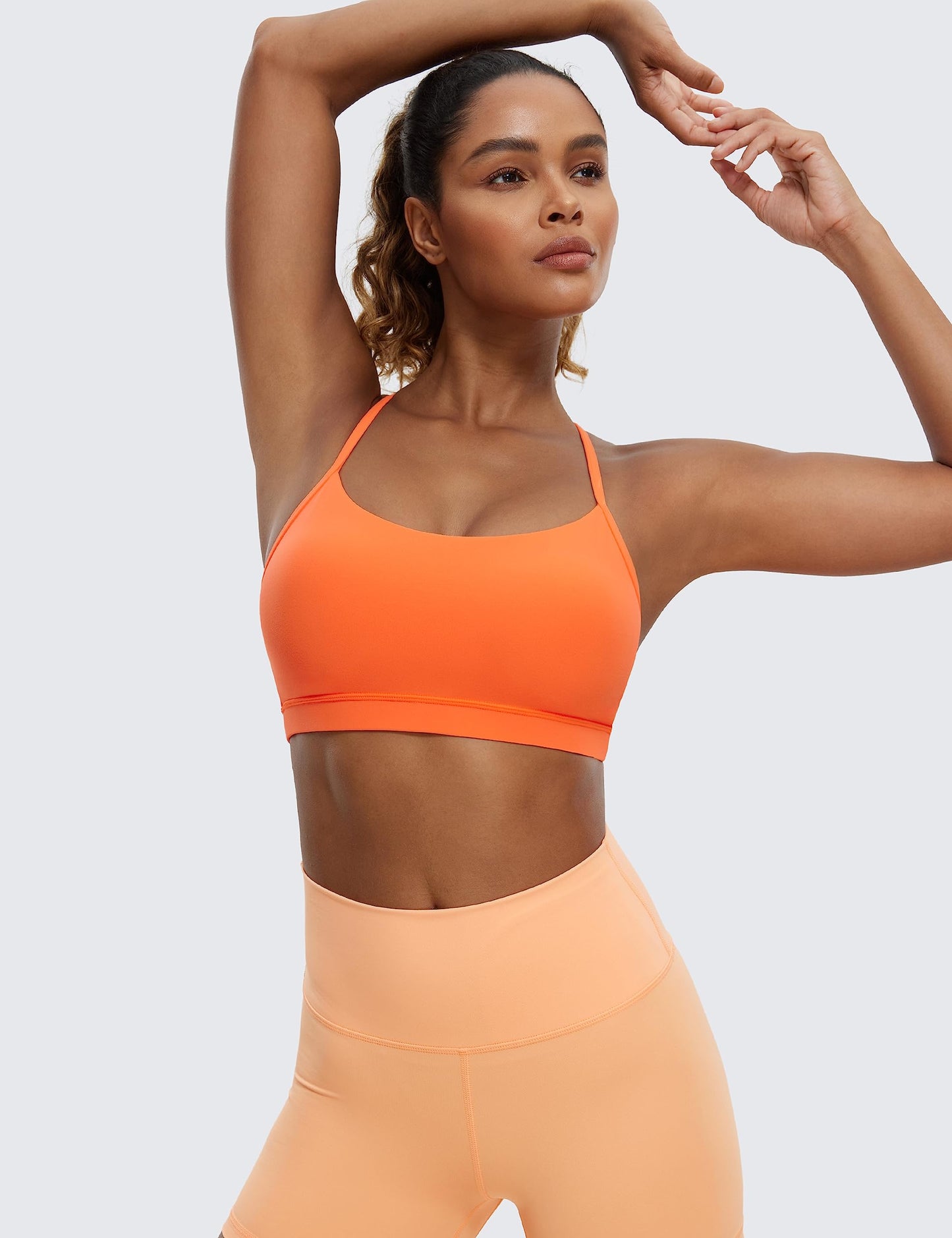 CRZ YOGA Butterluxe Womens Y Back Sports Bra - Padded Racerback Low Impact Spaghetti Thin Strap Workout Yoga Bra Neon Orange X-Small