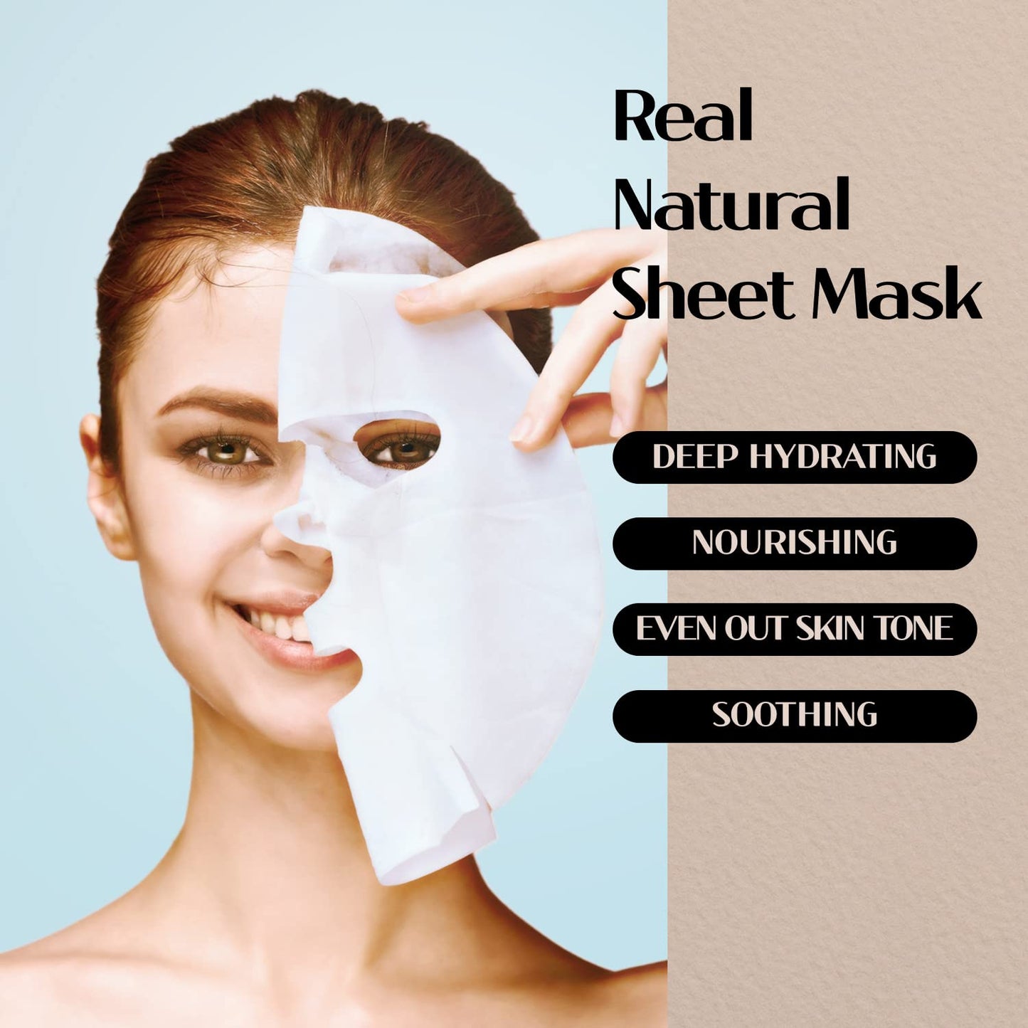 K-Beauty Real Natural Sheet Mask with Blue Ampoule with Unbleached & Non-fluorescent sheet EWG Verified Non-GMO No Artificial Fragrance Made in Korea 10 Count