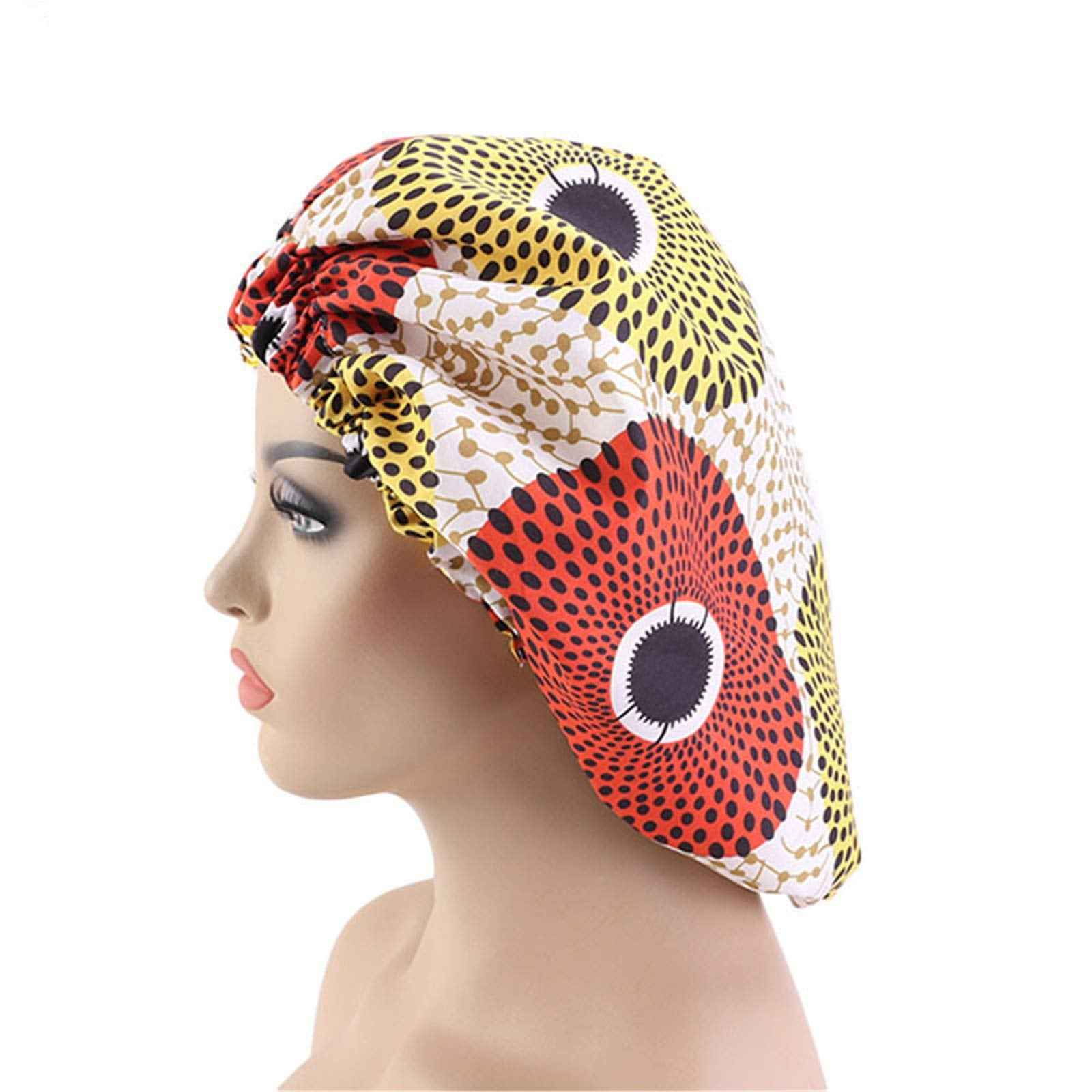 Qianmome Women Double-Layer Extra Large Print Satin Bonnet Sleep Cap African Pattern Fabric Ankara Bonnets