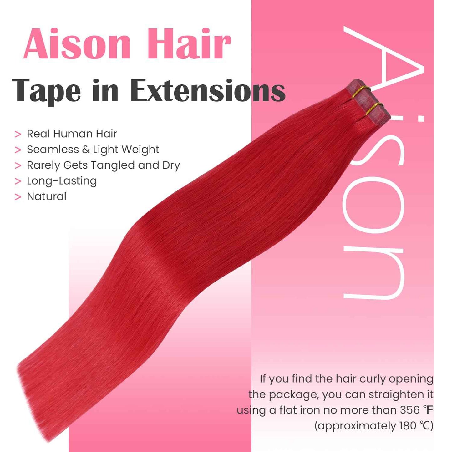 Red Tape in Hair Extensions Human Hair Remy Human Hair Extensions Silky Straight for Women 20 Pcs/Package 18 Inch 40G 100%