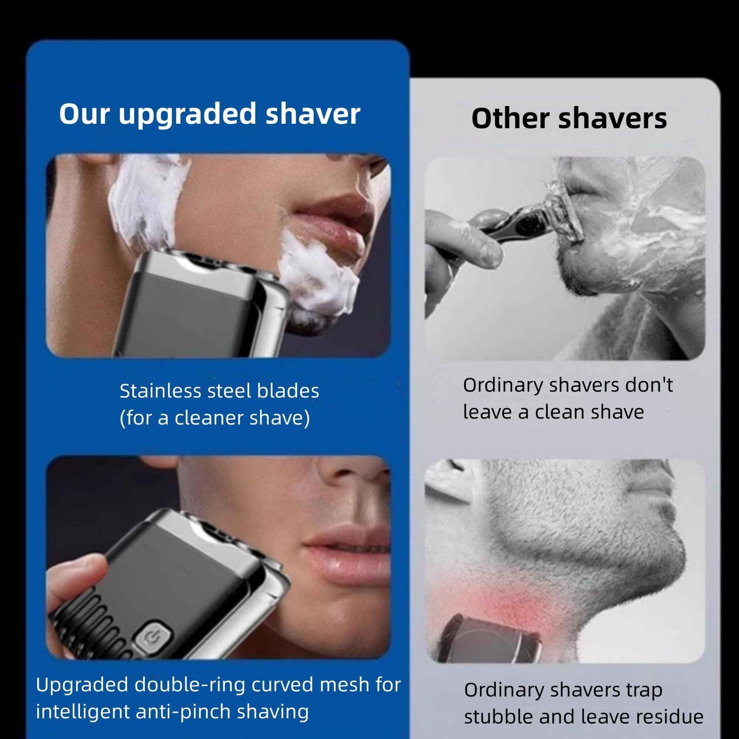Mini Electric Shaver, Portable Beard Shaver, Dual Head Waterproof Electric Mini Razor Portable Electrics Shavers, Pocket Size Washable Razor, One-Button Operate and Long Lasting for Home Travel