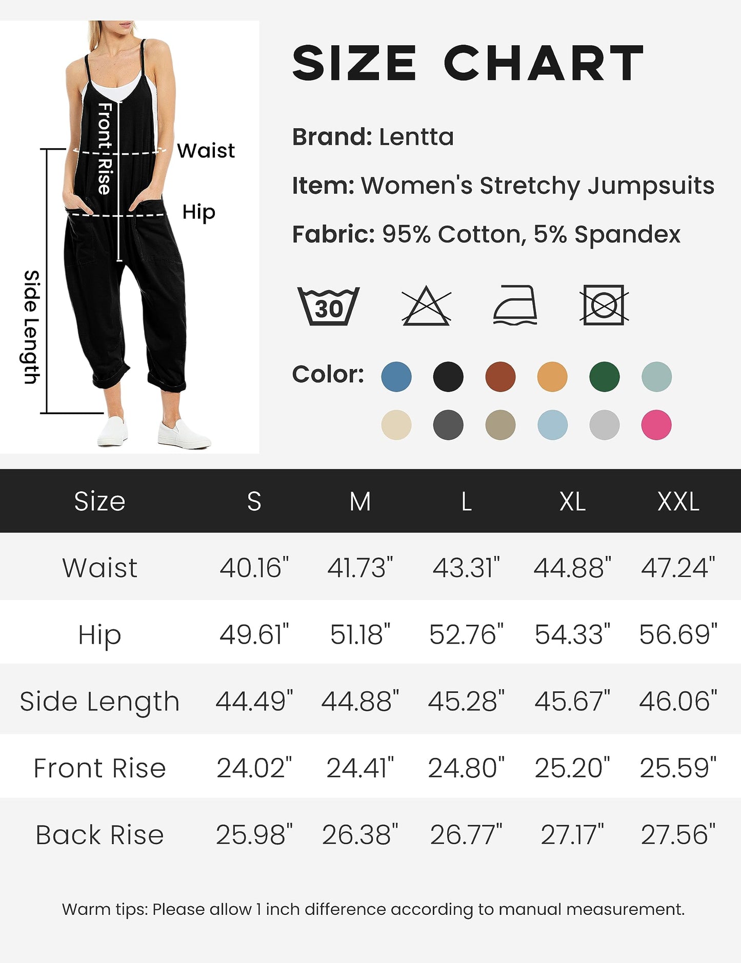 Lentta Women's Causal Jumpsuits V Neck Sleeveless Harem Overalls Stretchy Adjustable Strap Romper with Pockets(Black-S)