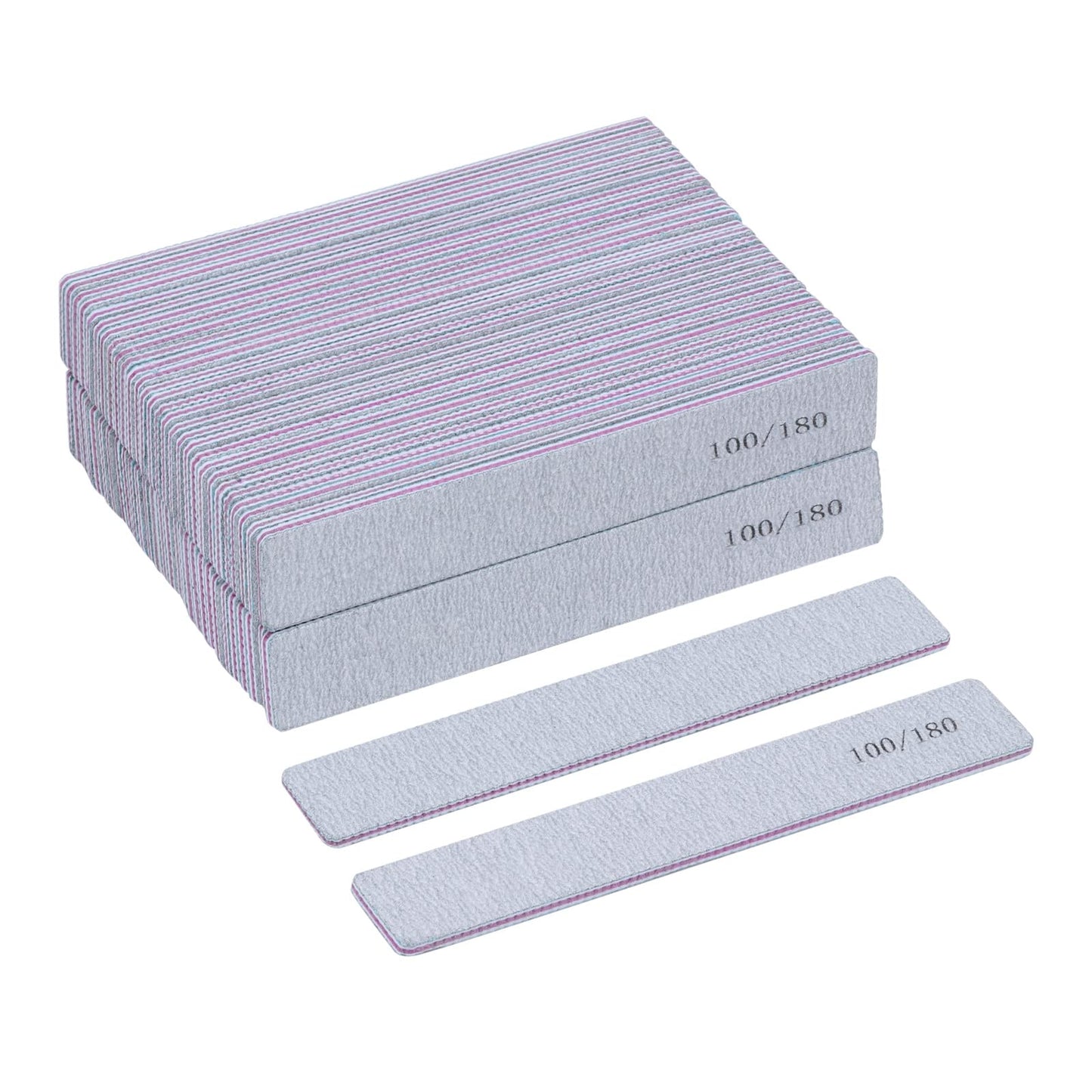 100 Pack Nail Files for Acrylic Nails 100/180 Grit Double Sides Emery Boards Professional Nail Buffering Files