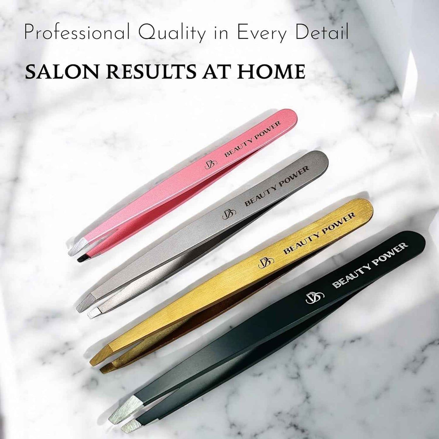 Beauty Power Professional Tweezers in Case - Slant, Durable Lightweight German Stainless Steel, Ultra Precision Tweezers for Eyebrows, Facial Hair, Chin, and Ingrown Hair Removal - Gift (Pink)
