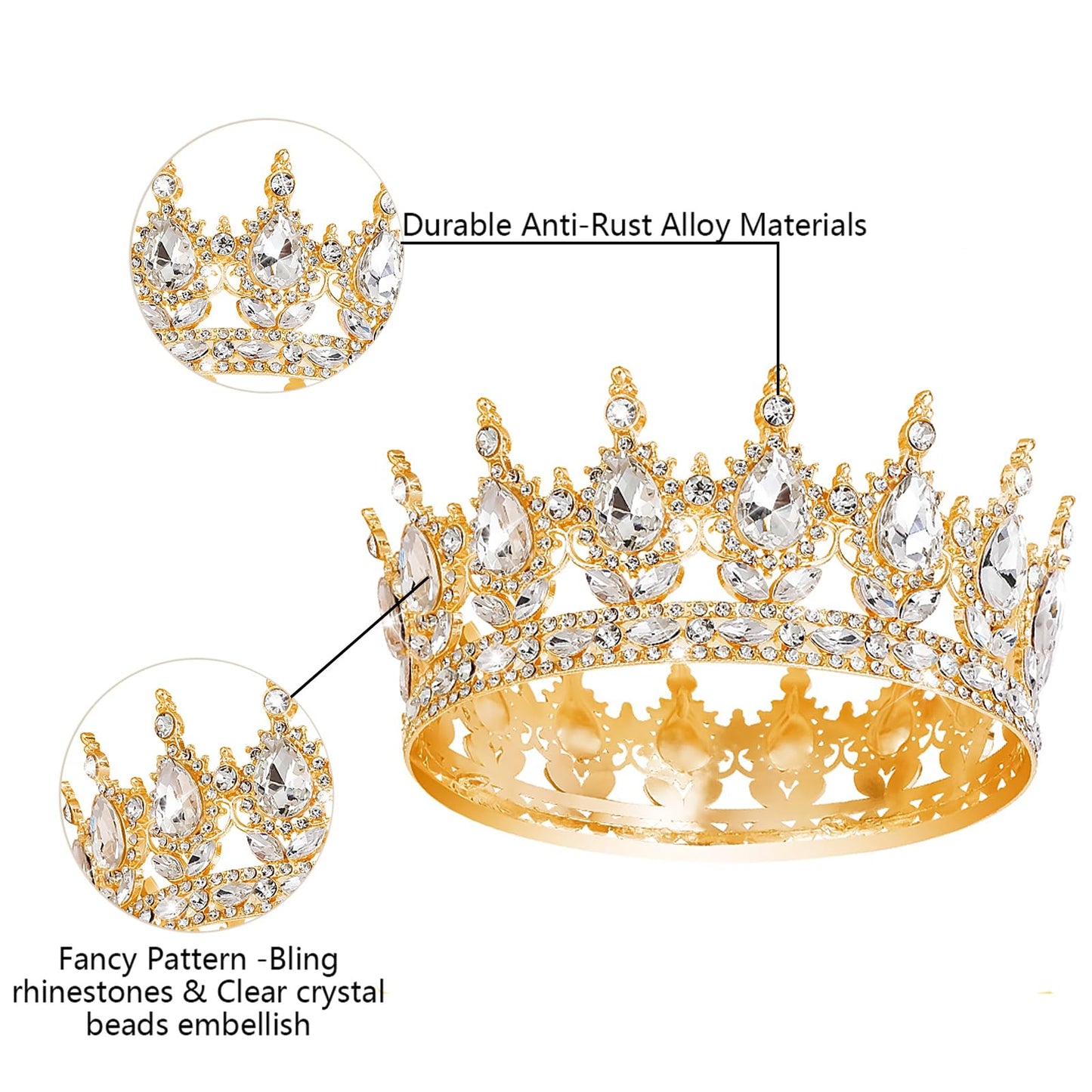 Queen Crown Rhinestone Wedding Crowns and Tiaras for Women Costume Party Hair Accessories Princess Birthday Crown Crystal Bridal Crown (Gold White Crown)