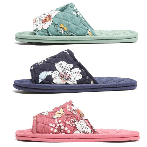 3 Pairs Floral Cotton House Slippers for Women, Open Toe Indoor Slippers Comfortable Washable Portable Foldable Guest Travel Hotel Airplane Spa Slippers