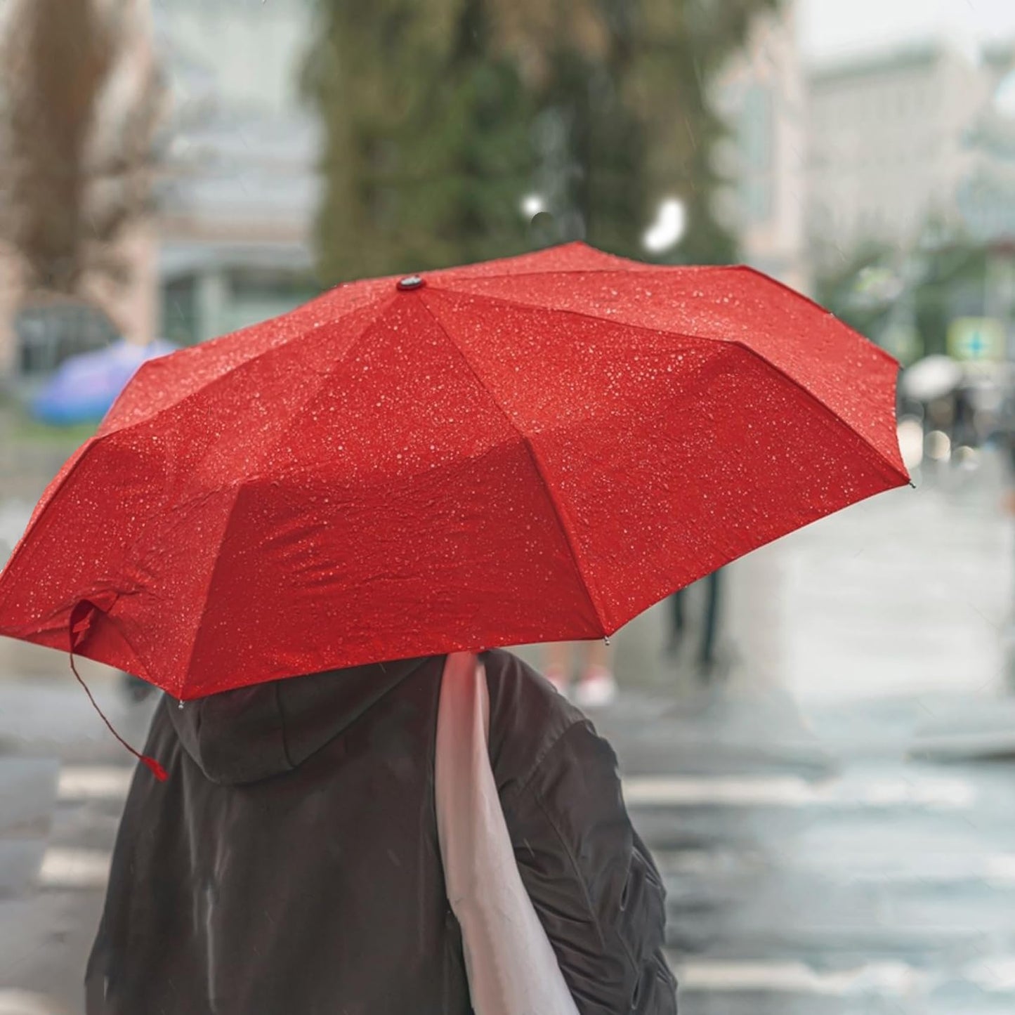 SIEPASA 2 Packs Windproof Travel Compact Umbrella, 8-Ribs Anti-UV Waterproof Folding Umbrella with Telfon Coating-One Button for Auto Open and Close. (Black & Red, 2 Pack)