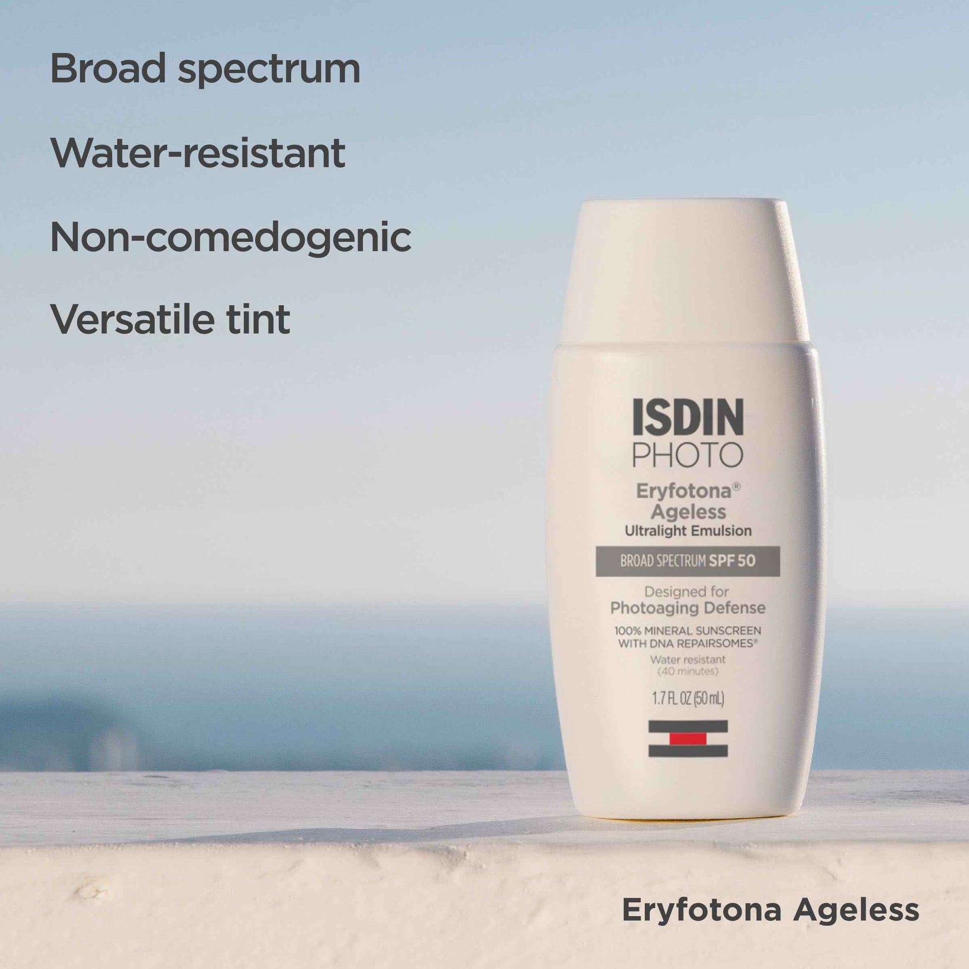 ISDIN Eryfotona Ageless Tinted Mineral Sunscreen for Face, SPF 50 Zinc Oxide Formula Helps Repair Sun Damage, 1.7 Fl.Oz. Travel-Size Tube, Water Resistant and Non-comedogenic