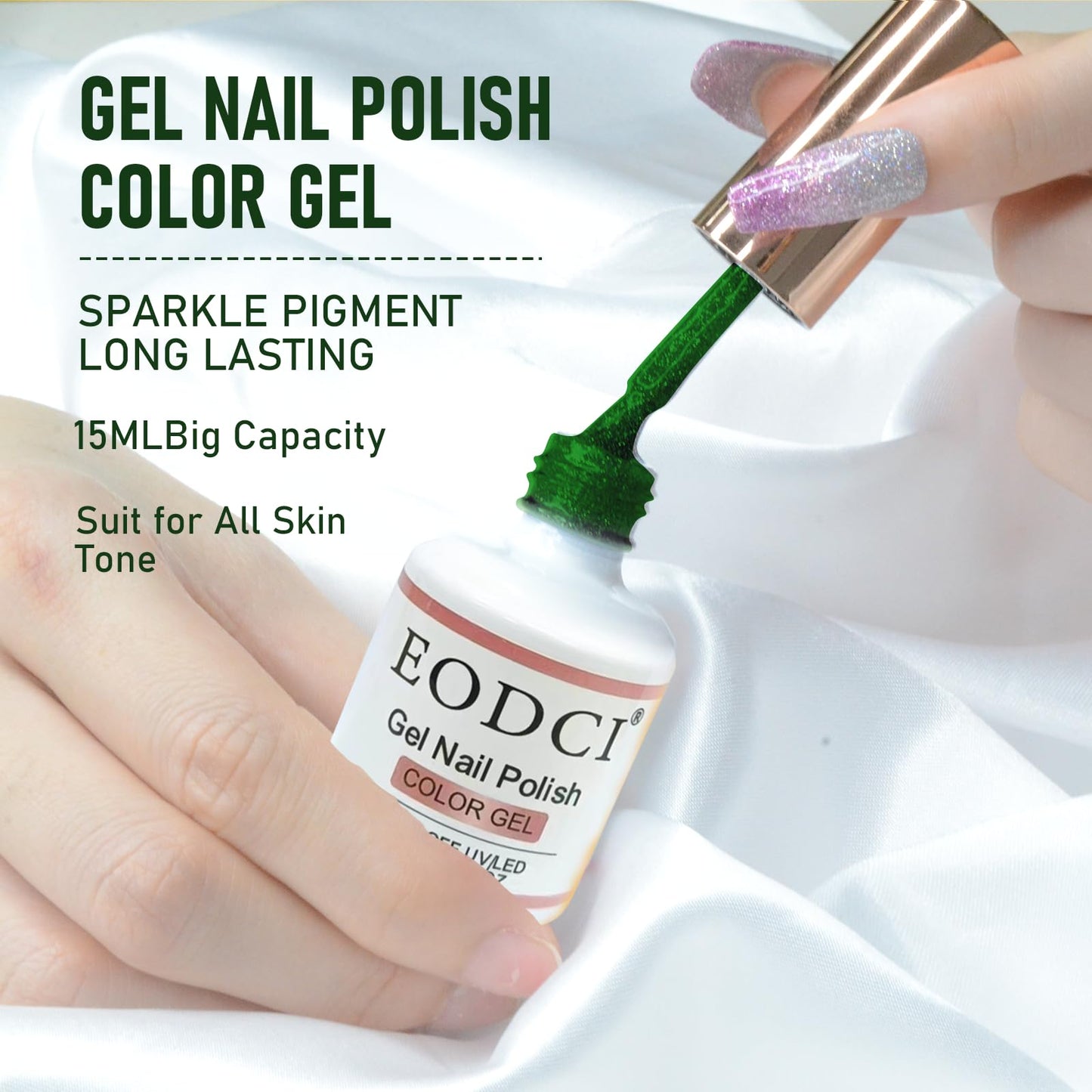 eodci Reflective Glitter Gel Polish, 15ML Olive Green Nail Polish Sparkly Shiny Gel Nail Art UV LED Lamp Need Nail Gel for Manicure DIY and Nail Salon