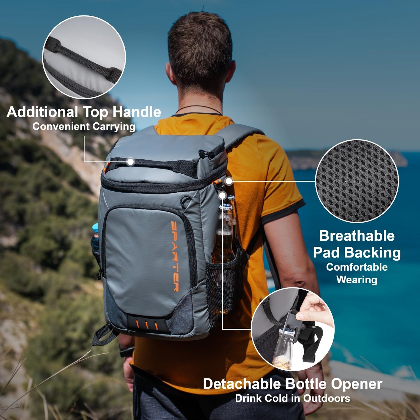 SPARTER Backpack Cooler Insulated Leak Proof 30 Cans, 2 Insulated Compartments Thermal Bag, Portable Lightweight Beach Travel Camping Lunch Backpack for Men and Women