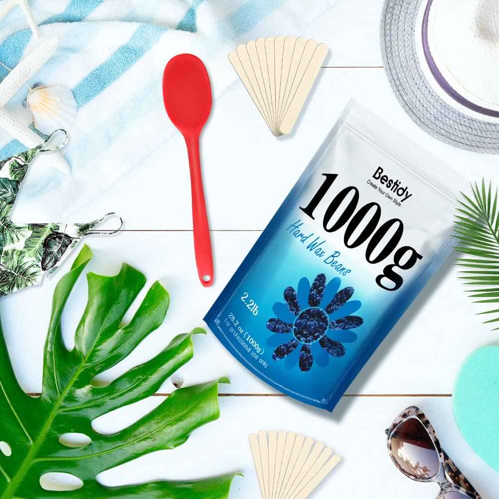 Bestidy Hard Wax Beads for Hair Removal - 1000g Waxing Beans for All Body and Bikini Areas (Blue)