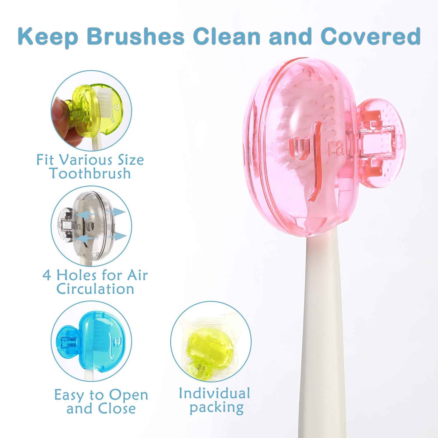 Uralili 4 Pack Toothbrush Protector Caps: Portable Dustproof Brush Head Covers for Travel & Home Use - Universal Fit for Electric & Manual Brushes (Blue, Black, Pink, Yellow)