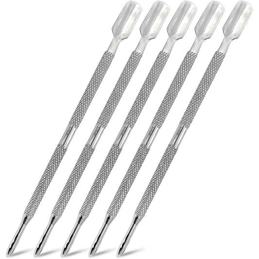 5-Piece Dual-Sided Cuticle Pusher Set - Professional Stainless Steel Manicure Pedicure Nail Care Tools