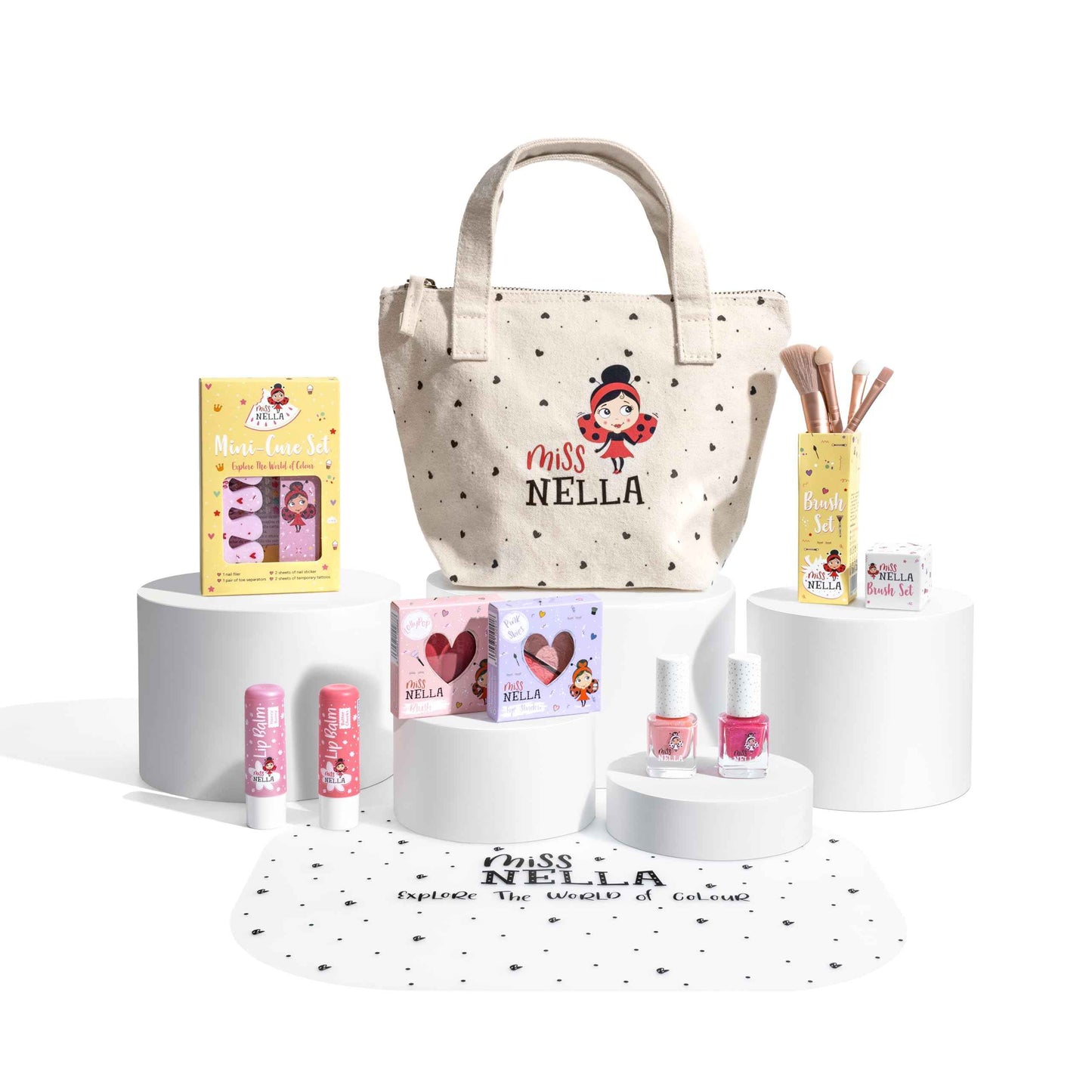 MISS NELLA Kids Bag of Wonders, Makeup & Nail Polish Set Safe and Fun Gift - Hypoallergenic, Dermatologically Tested Kid-Friendly, Non-Toxic, Cosmetic Bag Included – Special Edition