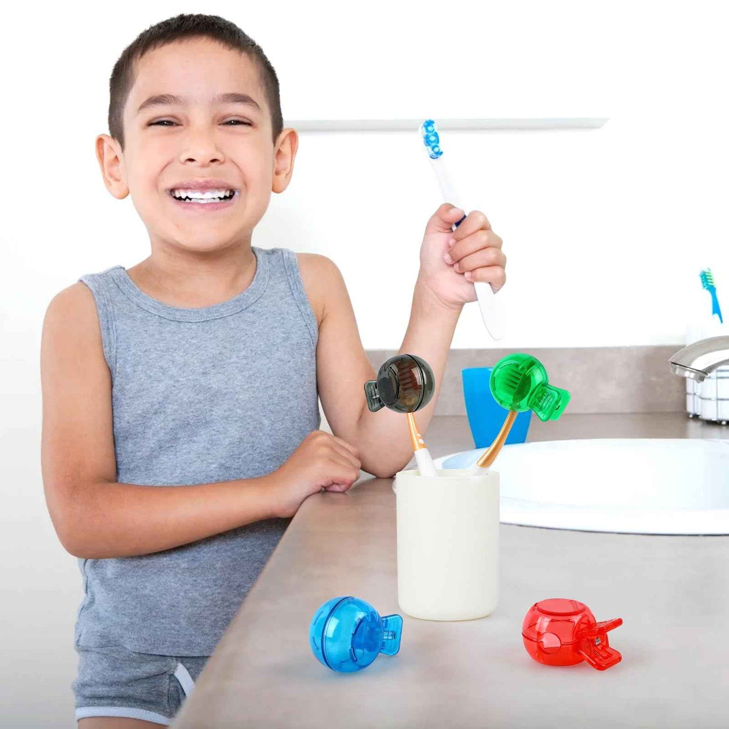 Hxezoc 4 Pack Travel Toothbrush Head Covers Portable Toothbrush Protector Cap Brush Pod Case Plastic Protective Clip for Household Travel, Camping, Bathroom, School, Business