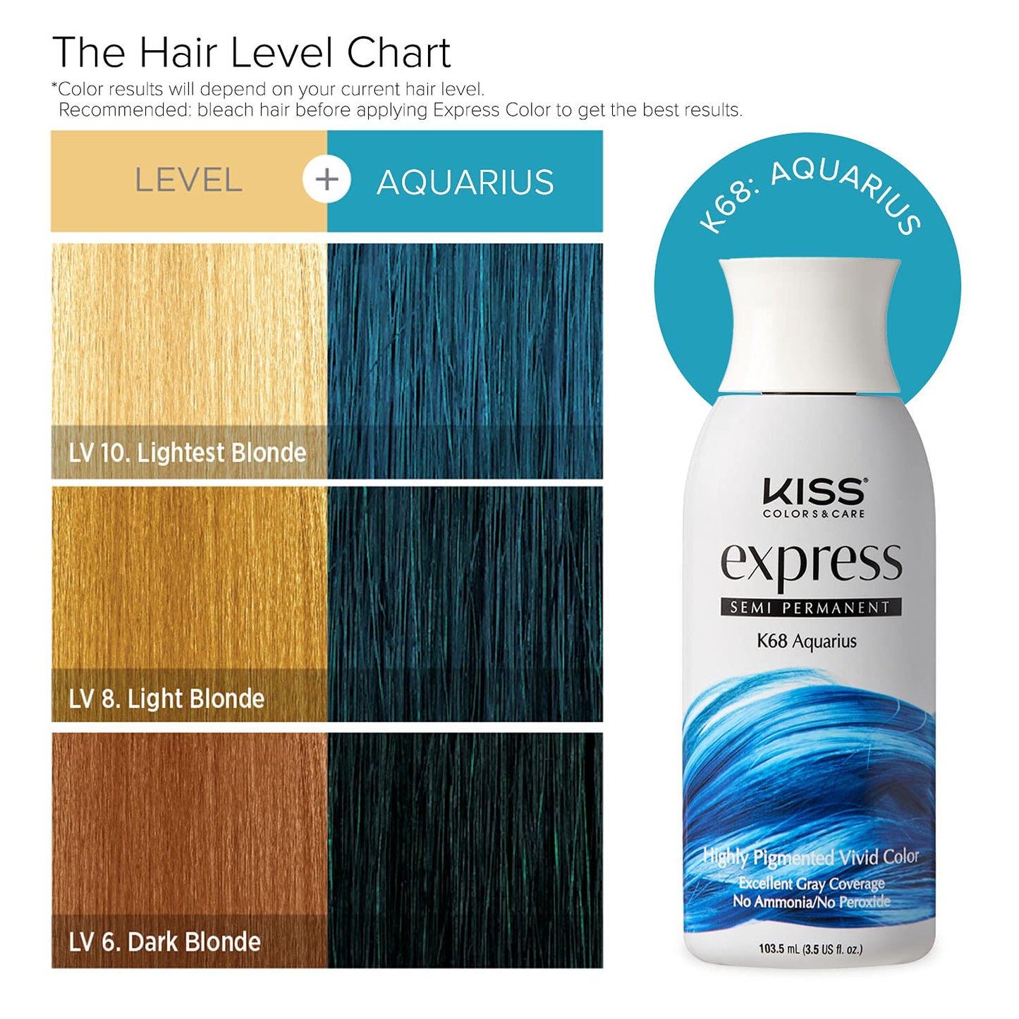 Kiss Express Semi-Permanent Hair Color 100mL (3.5 US fl.oz) (2 PACK, Aquarius)