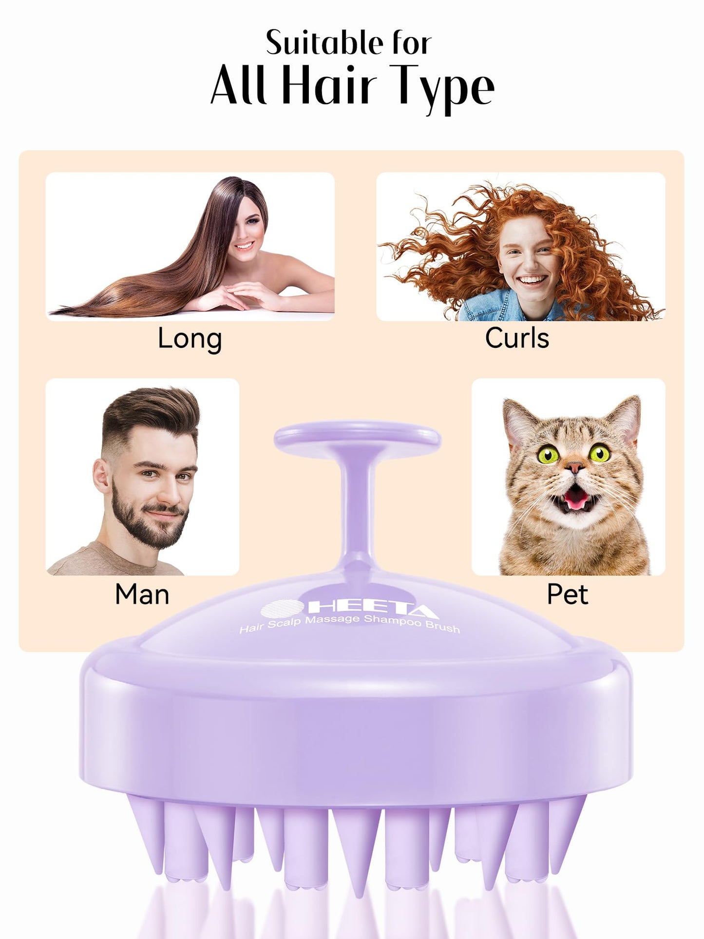 HEETA Hair Scalp Massager Brush, Updated Hair Shampoo Brush, Wet & Dry Scalp Exfoliator with Soft Silicone Bristles, Head Massager Washing Hair Care Tool for Women Men Kid, Lavender Purple