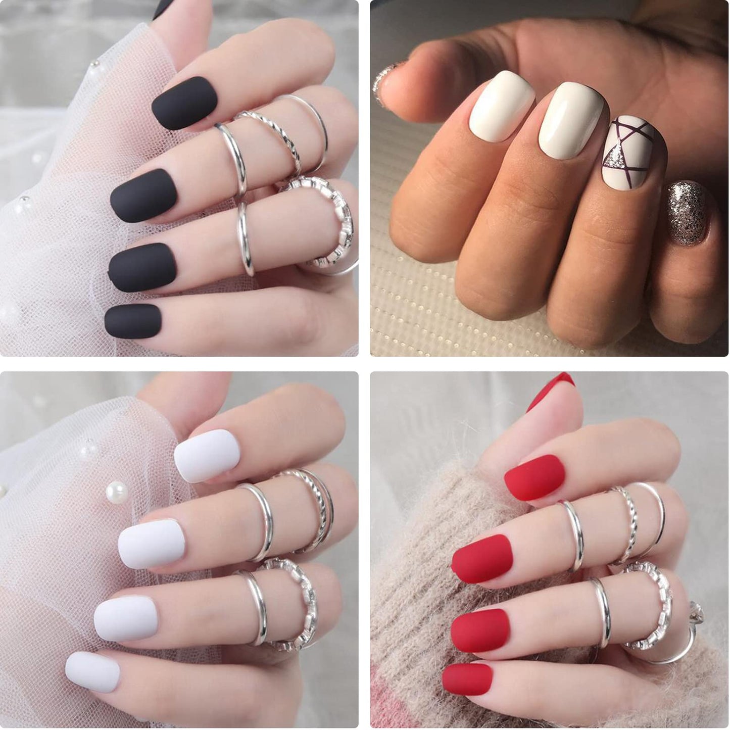 LoveOurHome 576pc Matte Press on Nails Short Round Square Fake Nails Full Cover Acrylic Nails Press ons Nail XS Short Sqroval False Nails Kit Presson Artificial Fingernails for Women Girls Kids