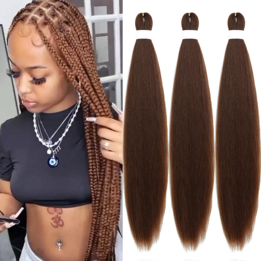 Color 30 Brown Braiding Hair Pre Stretched Kanekalon Knotless Prestretched Braiding Hair 30 inch Colored Hair Extensions for Braiding Pre Stretched Micro Braids Itch Free Yaki Short Braiding Hair