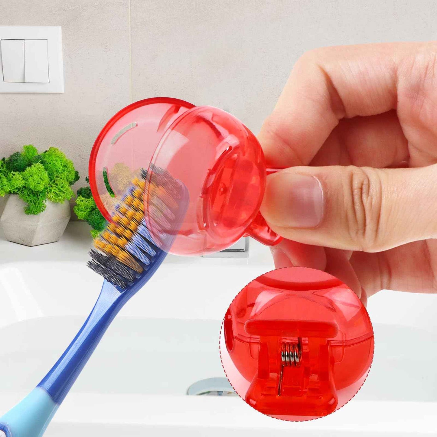 Hxezoc 4 Pack Travel Toothbrush Head Covers Portable Toothbrush Protector Cap Brush Pod Case Plastic Protective Clip for Household Travel, Camping, Bathroom, School, Business