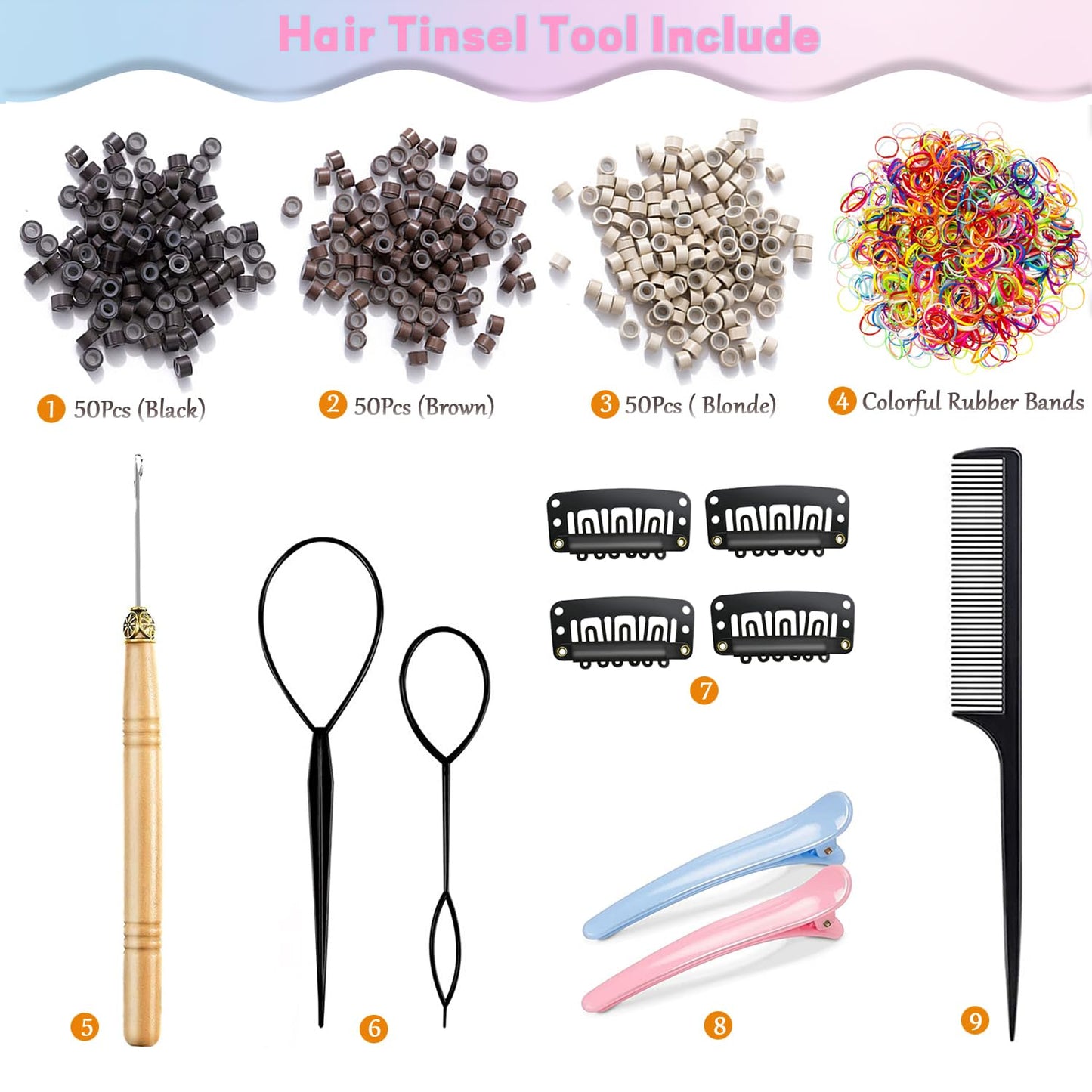 Hair Tinsel Kit with Tools 14 Colors 2800 Strands Tinsel Hair Extensions Kit Fairy Hair Tinsel Heat Resistant Highlights Sparkling Glitter Hair Extensions Hair Tensile Kit 48 Inches