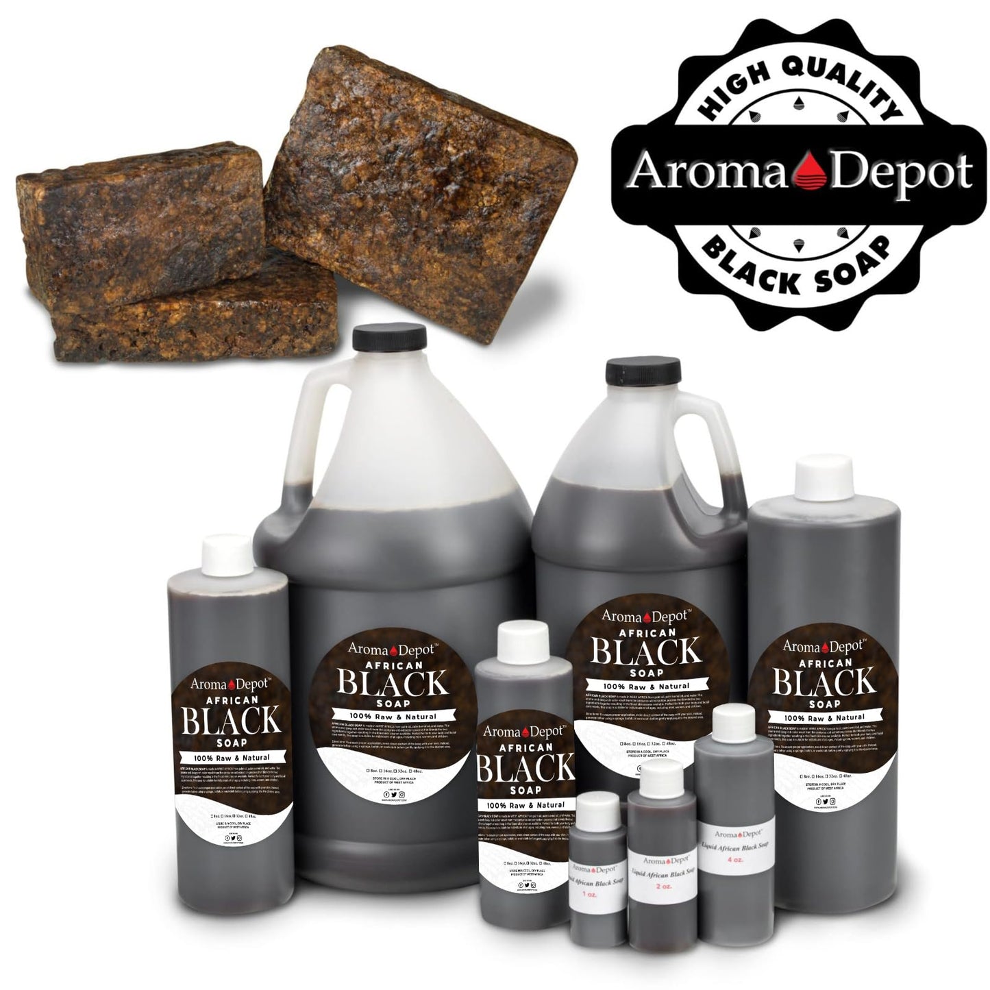 Aroma Depot 16 oz /1 lb Raw African Liquid Black Soap 100% Natural soap for Acne, Eczema, Psoriasis, and Dry Skin Scar Removal Face And Body Wash. Handmade imported from Ghana