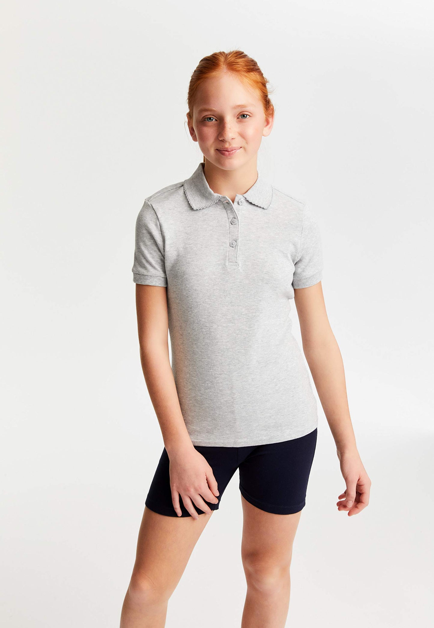 French Toast girls Short Sleeve Picot Collar (Standard & Plus) Polo Shirt, Heather Gray, Small US