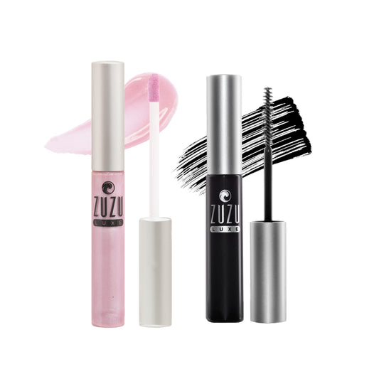 Zuzu Luxe Sheer Lip Gloss GIFTSET, Natural Lip Gloss, Paraben Free, Vegan, Gluten-free, Cruelty-free, Non GMO, 0.17 oz (Divinity Gloss/Onyx Mascara)