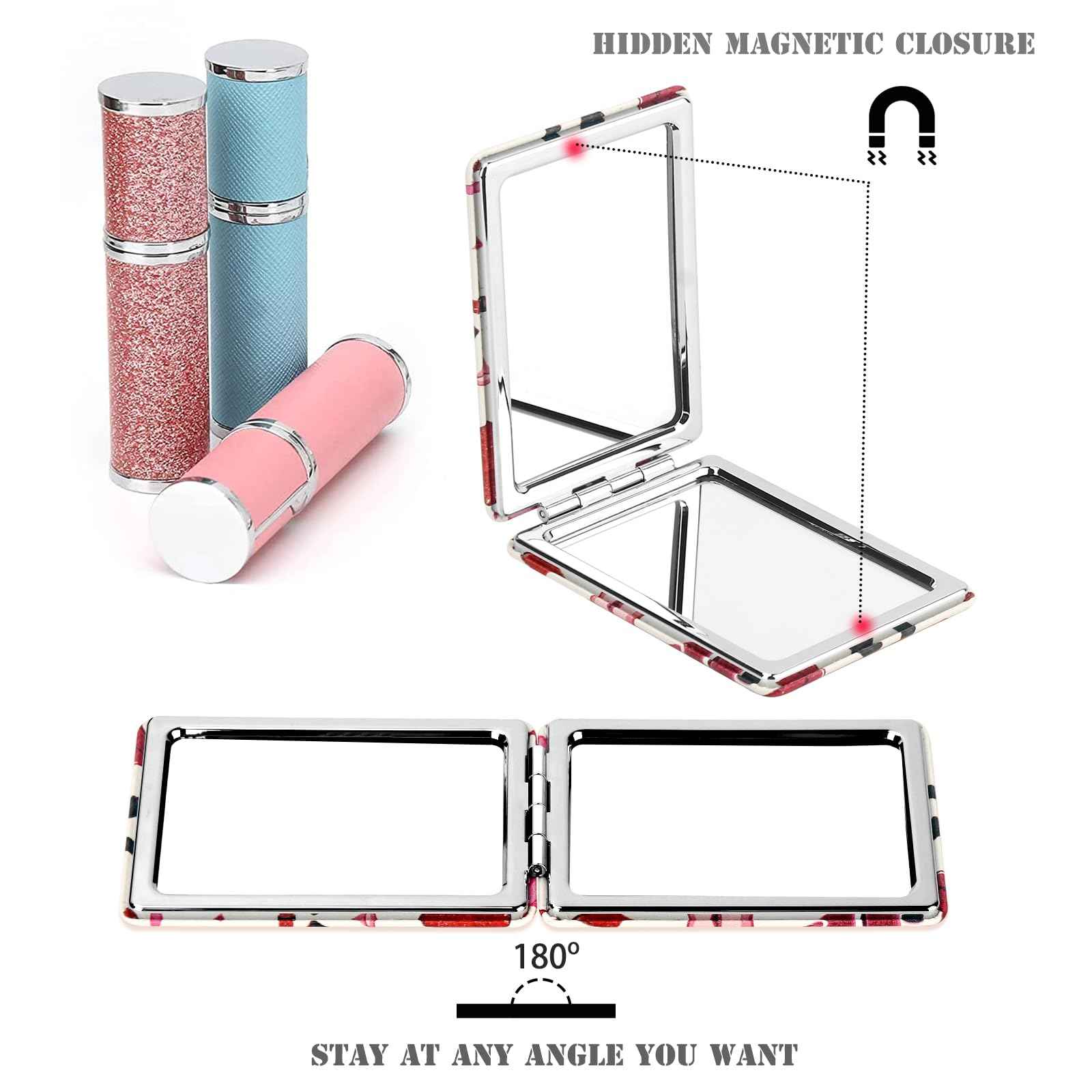 YTLX Quality Vanity Compact Makeup Mirror for Girls Women, Stylish Slim Travel Cosmetic Mirrors for Pocket Purse Wallet Handbag, Portable Magnifying Handheld Small Mirror Foldable Cute Lightweight