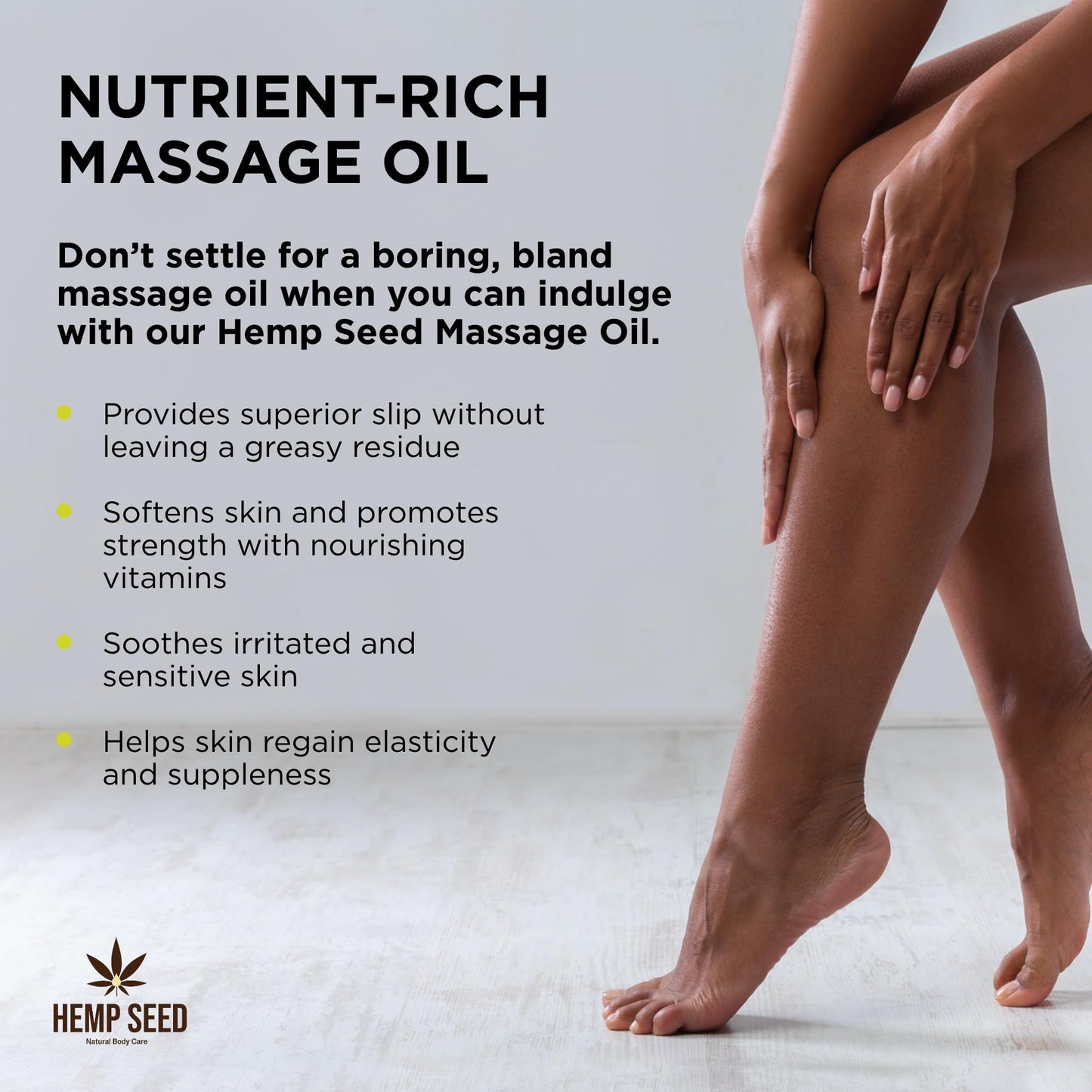 Hemp Seed Massage & Body Oil, Nag Champa Scent - 8 fl. oz. - Nourishing, Moisturizing Massage Oil - Apricot, Grapeseed & Sweet Almond Oil - Vegan & Cruelty Free