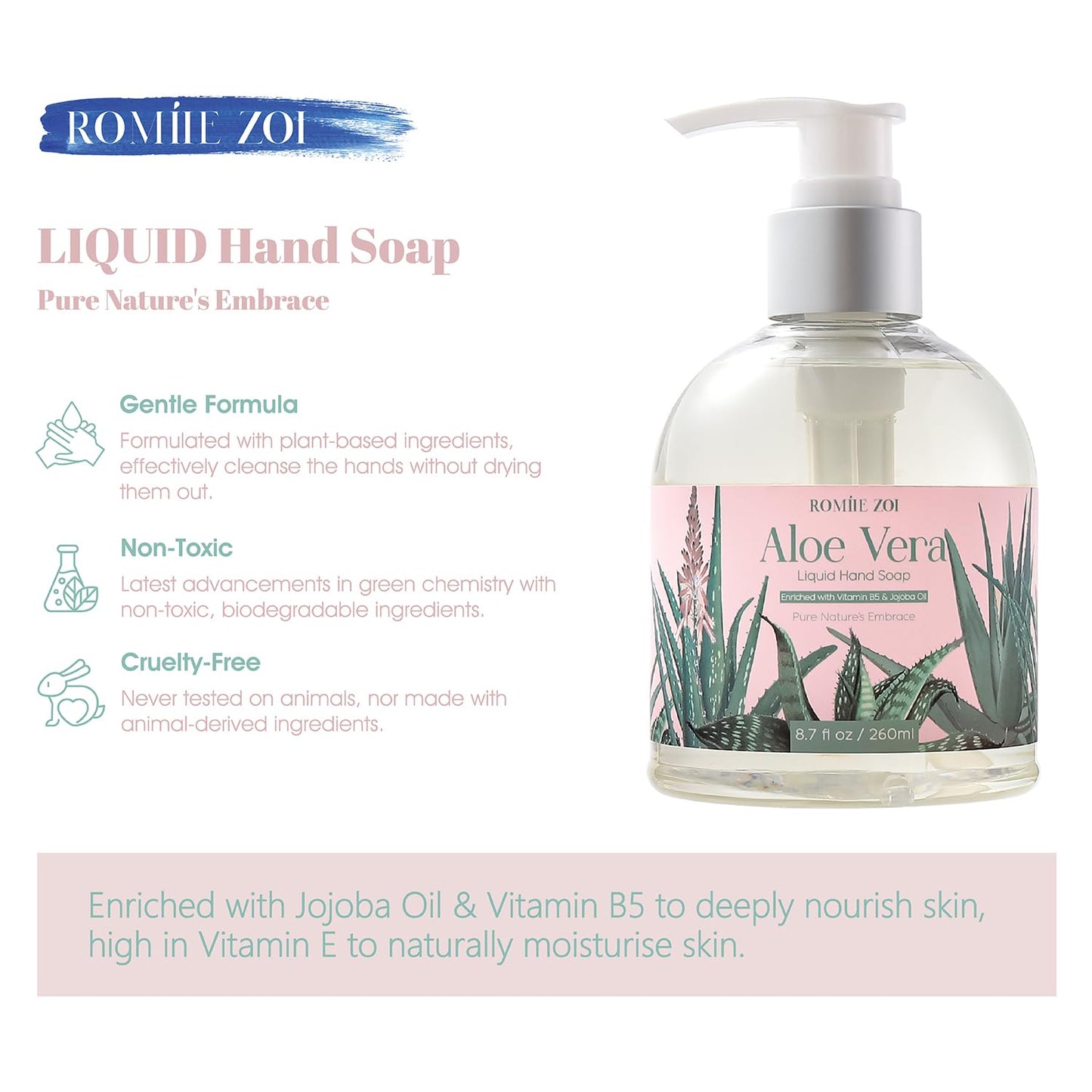 ROMIIE ZOI Liquid Hand Soap with Gift Box - Aloe Vera - 260ml/ 8.7 fl.oz(Pack of 3)