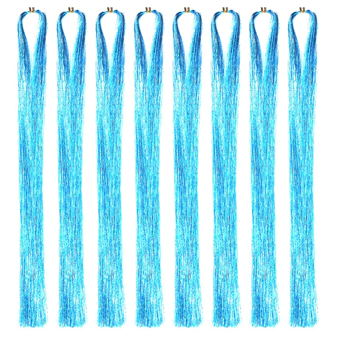 Hair Tinsel Kit with Tools 8pcs 1760 Strands Sky Blue Heat Resistant Tinsel Hair Extensions for Women Kids Girls Sparkling Shiny Glitter Fairy Hair for New Year Christmas Halloween Cosplay Party