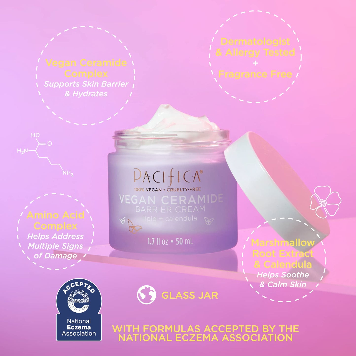 Pacifica Beauty, Vegan Ceramide Barrier Restore Cream, Daily Facial Repair Moisturizing Cream, Skincare, Moisturizer, Ecezma Association Approved, Safe for Sensitive Skin, Fragrance Free, Vegan