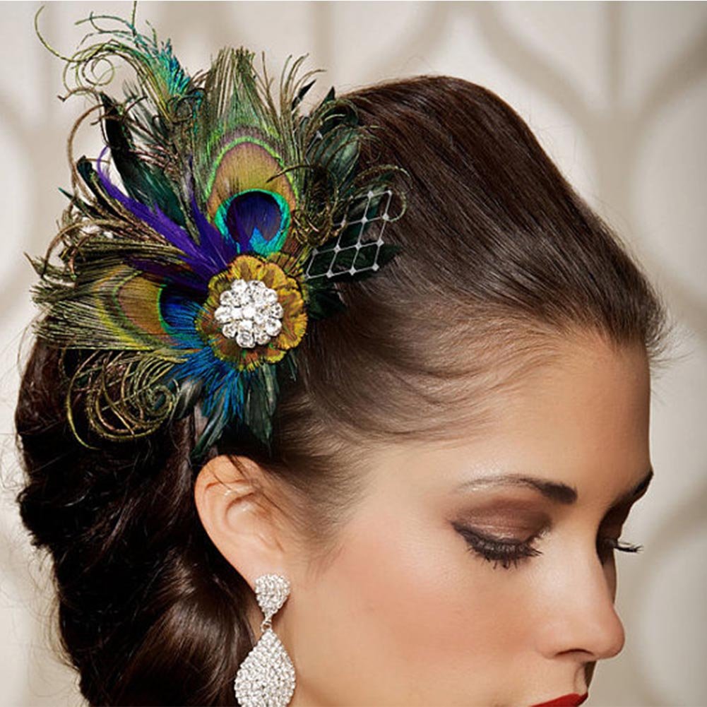 Song Qing Fascinator Hair Clips Peacock Feather Hair Clip Pin for Women Brides Bridesmaids Green