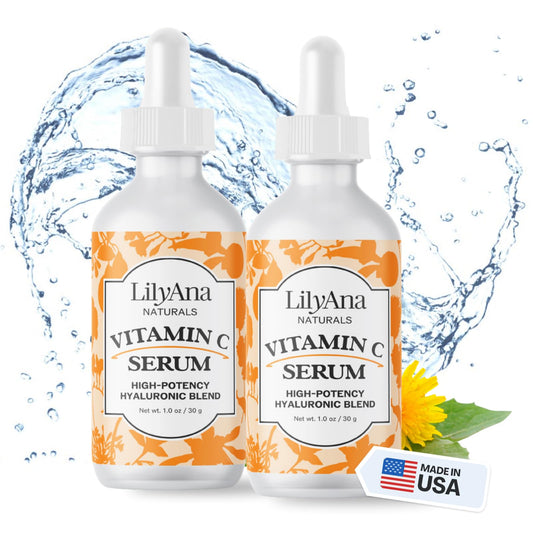 LilyAna Naturals Vitamin C Serum for Face - Face Serum with Hyaluronic Acid and Vitamin E, Anti Aging Serum, Reduces Age Spots and Sun Damage, Promotes Collagen and Elastin (Double Pack)