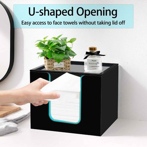 Beitiny Disposable Face Towel Holder, Acrylic Facial Towels Storage Box Organizer Container for Clean Towels XL, Black Bathroom Organization Home Decor
