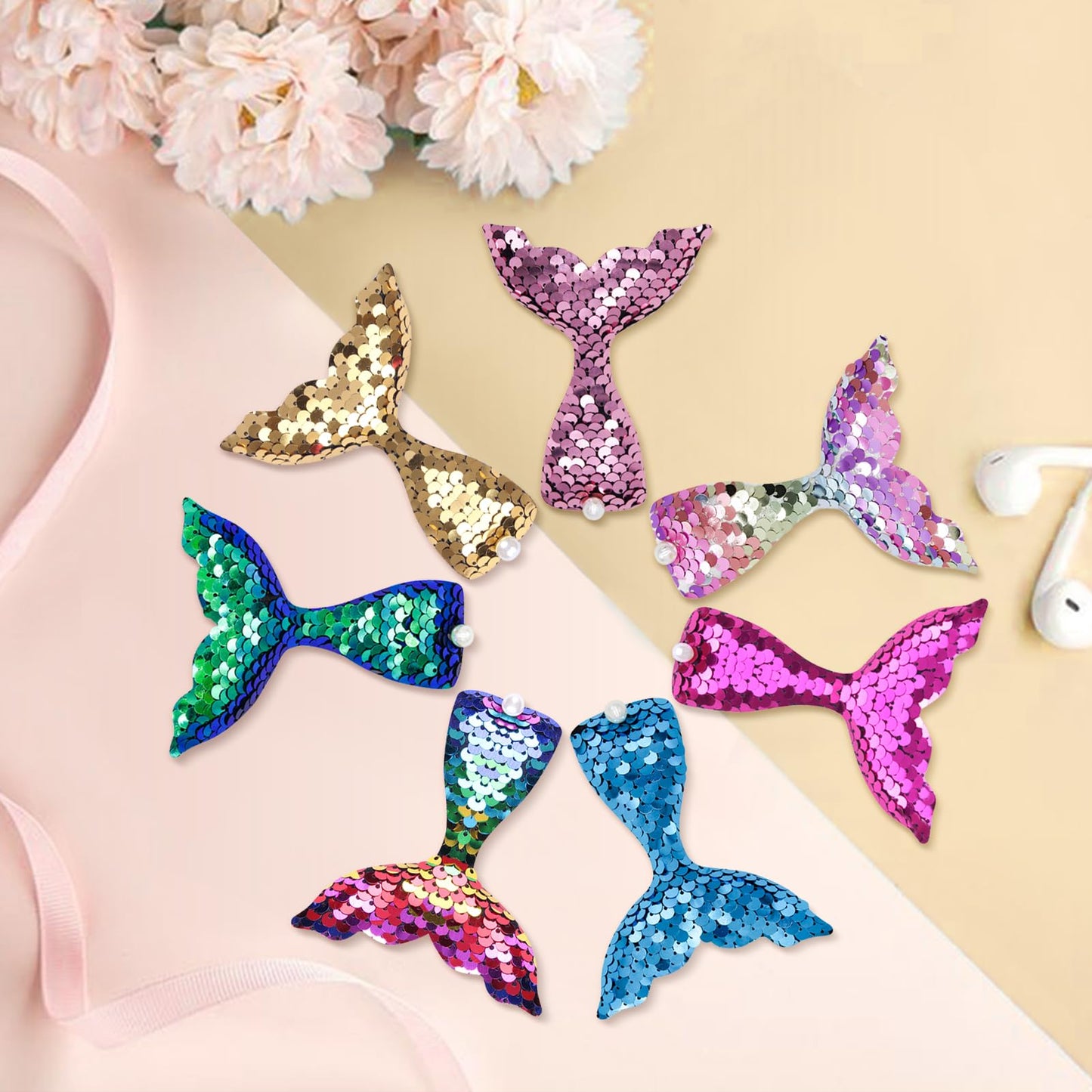 Simfree 7 PCS Mermaid Hair Clip,Sequins Hair Clips Barrettes Princess Glitter Girls Hairpin,Iridescent Elegant Bling Hair Accessories with Pearl for Girls Women Ladies-Mix Colors