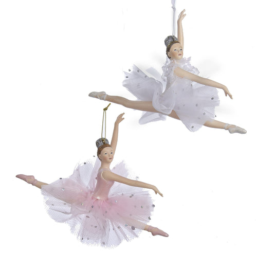 Kurt Adler Pink and White Ballerina Plastic Christmas Ornaments 2 Assorted